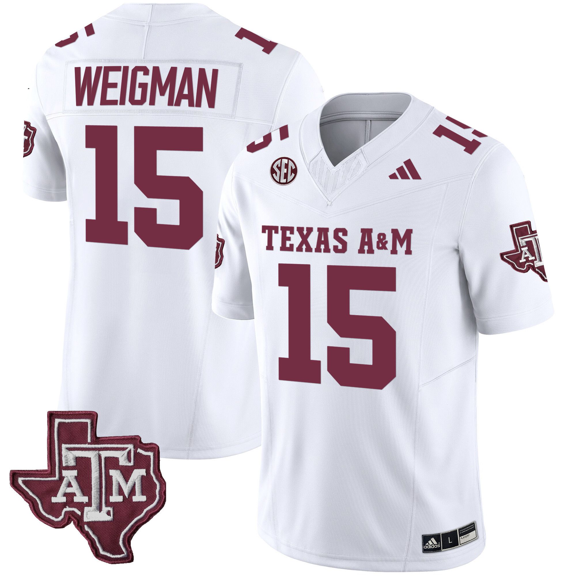 Men Texas A&M Aggies 15 Weigman White 2024 Vapor Limited NCAA Jersey